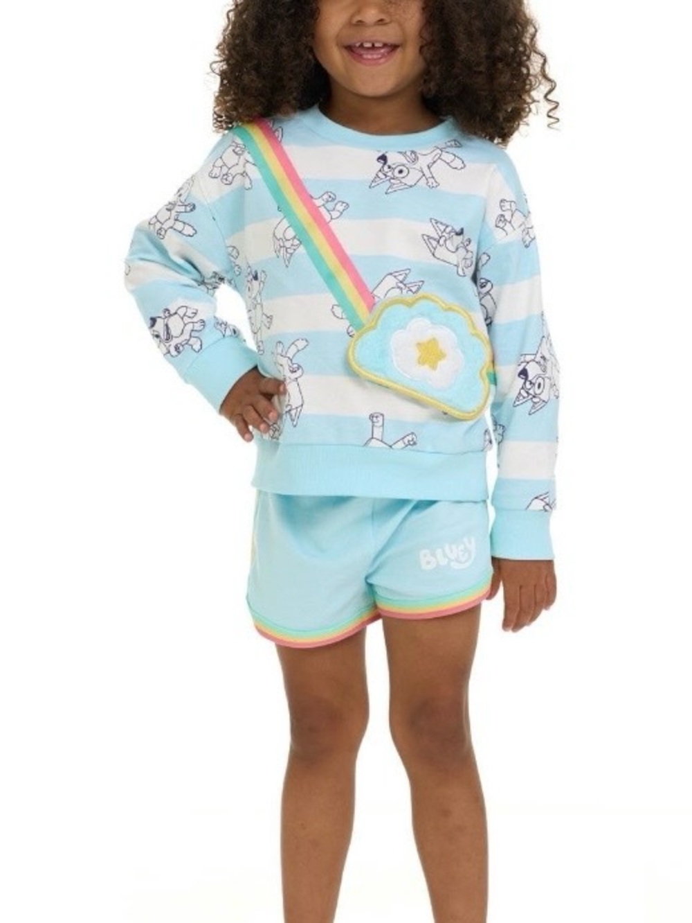 Bluey Toddler Girls 2PC Rainbow Trim Short Set Interactive Pouch NWT